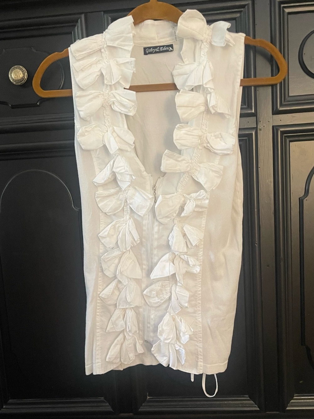 White Ruffle Front Sleeveless Top